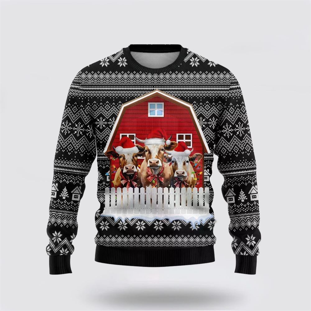 Farmers Sweater, Cow Farm Ugly Christmas Sweater, Christmas Crewneck Sweater, Winter Farm Fashion