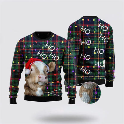 Farmers Sweater, Cow, Hohoho Ugly Christmas Sweater, Christmas Crewneck Sweater, Winter Farm Fashion