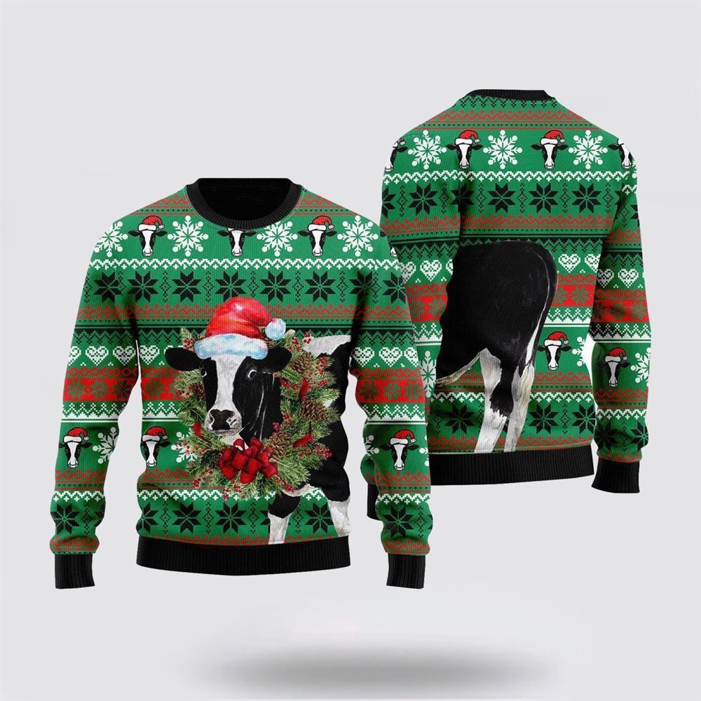 Farmers Sweater, Cow Merry Christmas Ugly Christmas Sweater, Christmas Crewneck Sweater, Winter Farm Fashion