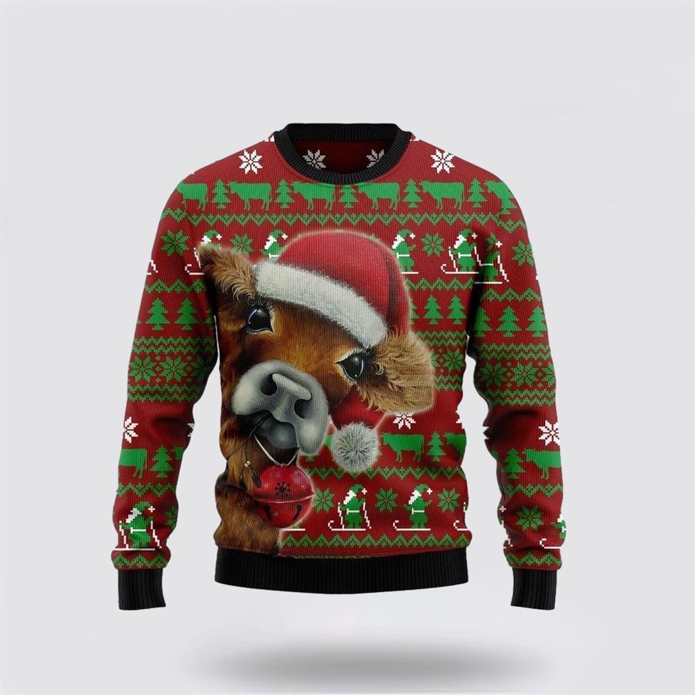 Farmers Sweater, Cow Santa Funny Ugly Christmas Sweater, Christmas Crewneck Sweater, Winter Farm Fashion