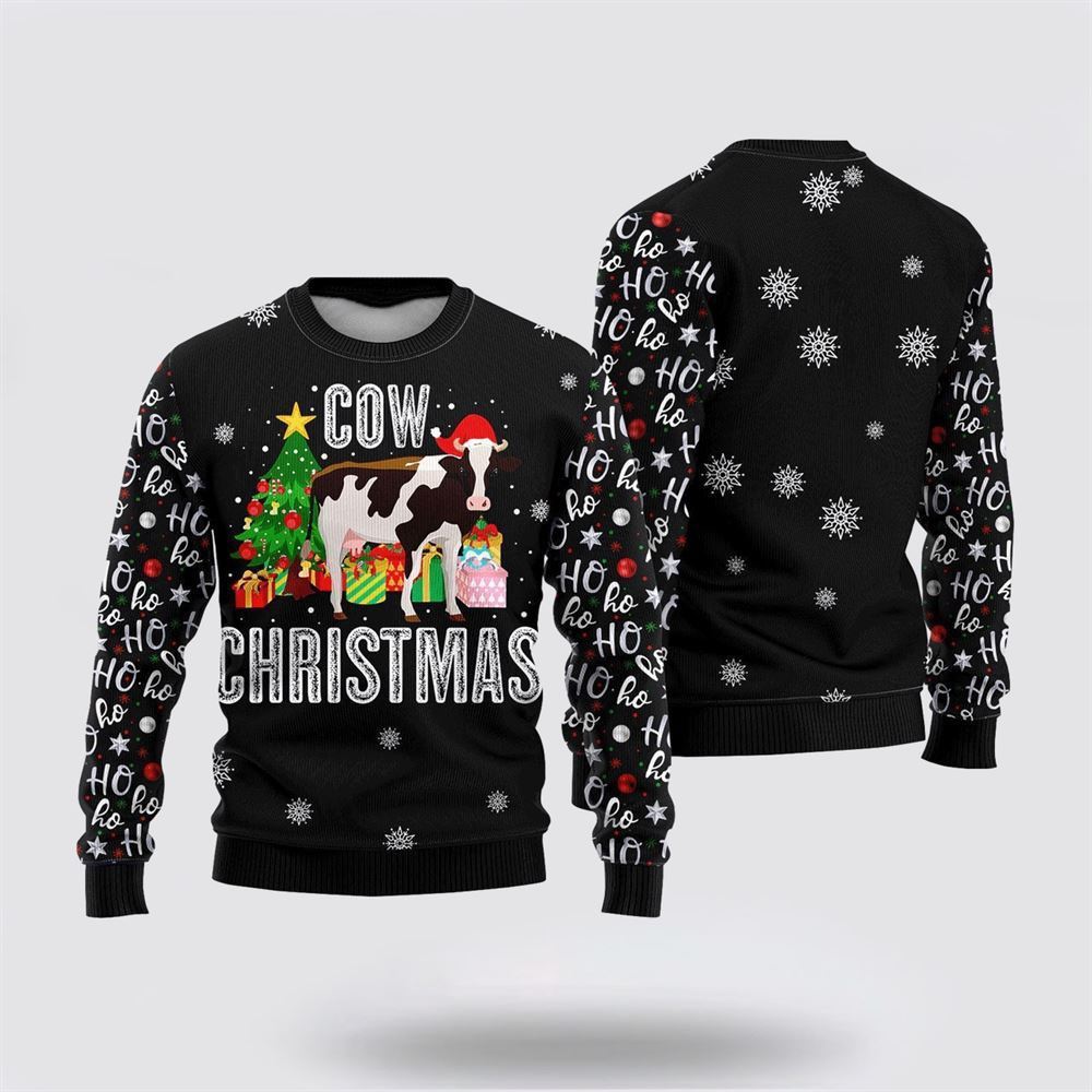 Farmers Sweater, Cow Ugly Christmas Sweater, Christmas Crewneck Sweater, Winter Farm Fashion