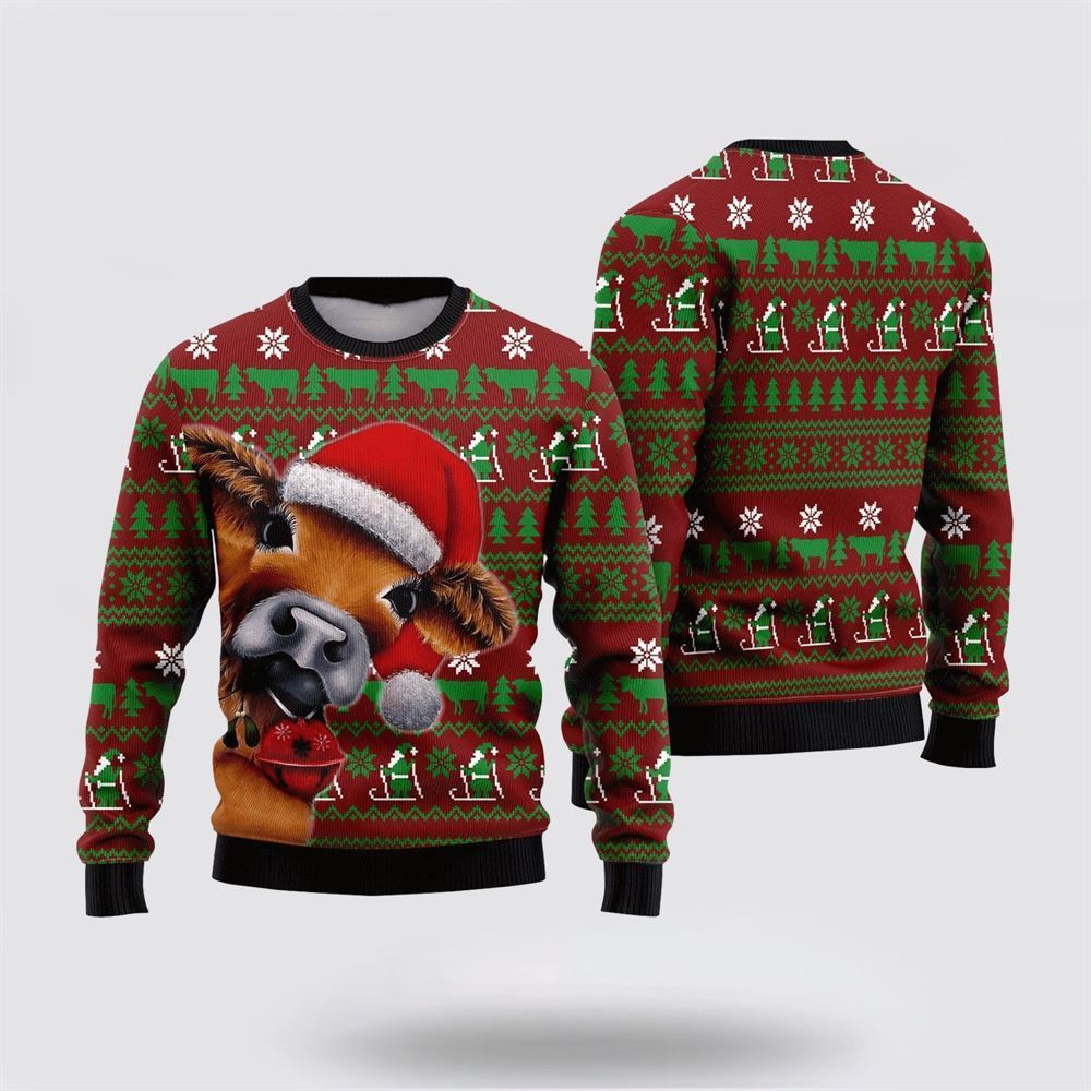 Farmers Sweater, Cow Xmas Ugly Christmas Sweater, Christmas Crewneck Sweater, Winter Farm Fashion