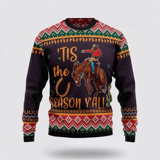 Farmers Sweater, Cowboy Season Christmas Pattern Ugly Christmas Sweater, Christmas Crewneck Sweater, Winter Farm Fashion