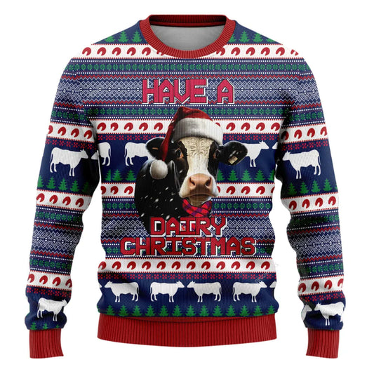 Farmers Sweater, Dairy Cow Merry Christmass Ugly Christmas Sweater, Christmas Crewneck Sweater, Winter Farm Fashion