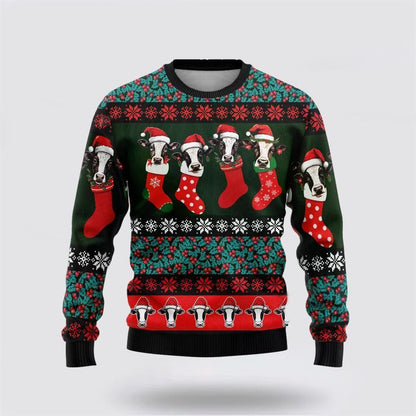 Farmers Sweater, Dairy Cow Stocking Ugly Christmas Sweater, Christmas Crewneck Sweater, Winter Farm Fashion