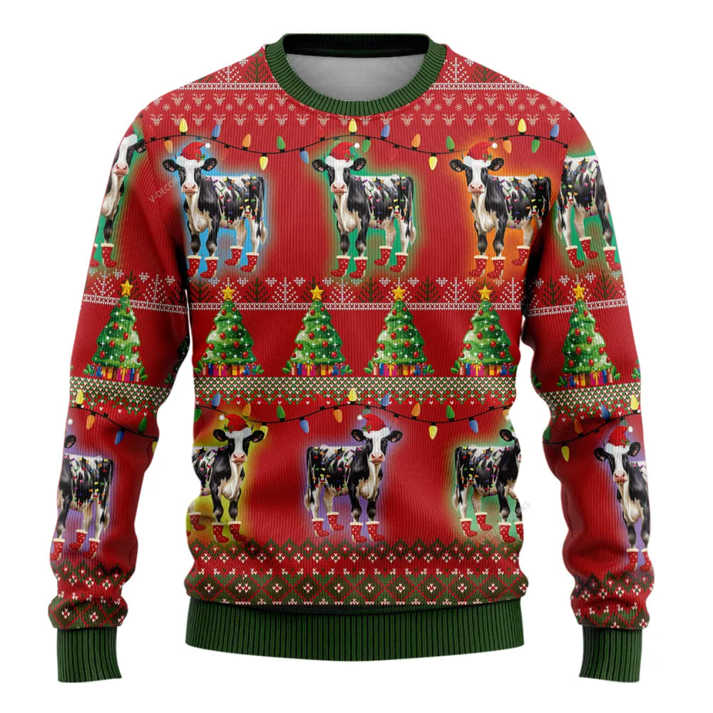 Farmers Sweater, Dairy Cows Ugly Christmas Sweater, Christmas Crewneck Sweater, Winter Farm Fashion