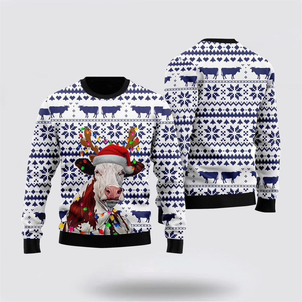 Farmers Sweater, Funny Christmas Cow Ugly Christmas Sweater, Christmas Crewneck Sweater, Winter Farm Fashion