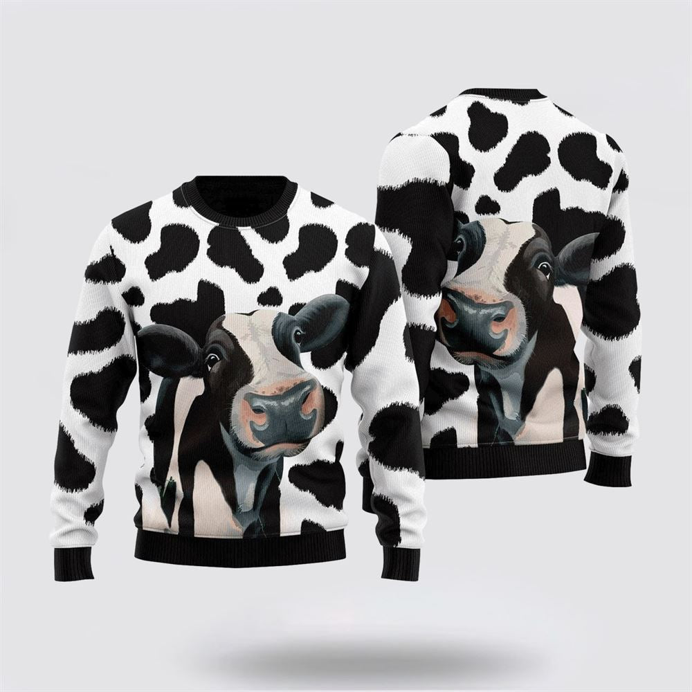 Farmers Sweater, Funny Cow Pattern Ugly Christmas Sweater, Christmas Crewneck Sweater, Winter Farm Fashion