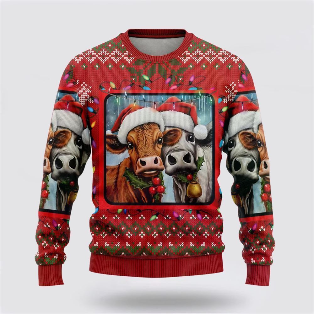 Farmers Sweater, Funny Cows Ugly Christmas Sweater, Christmas Crewneck Sweater, Winter Farm Fashion