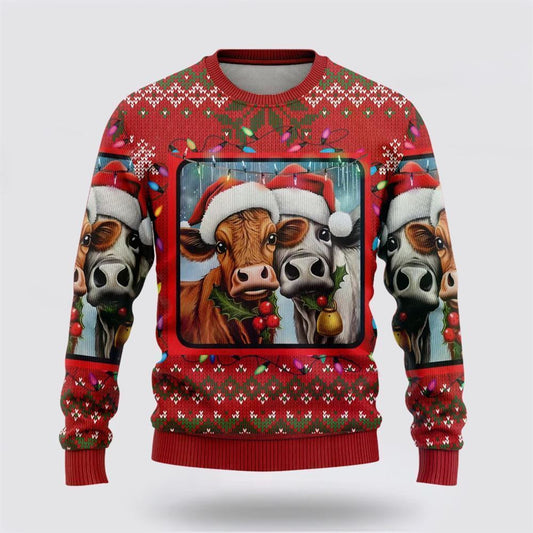 Farmers Sweater, Funny Cows Ugly Christmas Sweater, Christmas Crewneck Sweater, Winter Farm Fashion