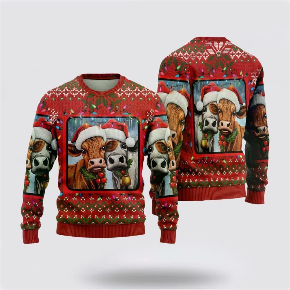 Farmers Sweater, Funny Cows Ugly Christmas Sweater, Christmas Crewneck Sweater, Winter Farm Fashion