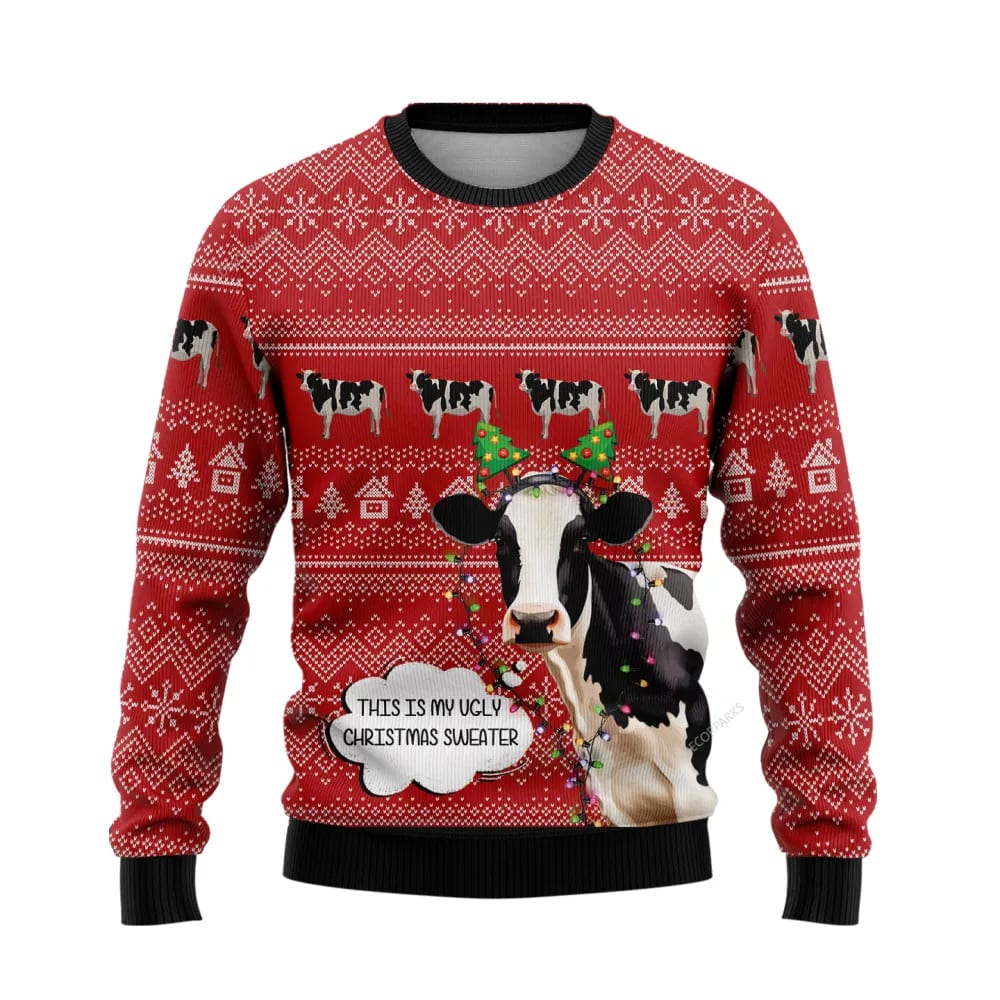 Farmers Sweater, Funny Dairy Cattle Ugly Christmas Sweater, Christmas Crewneck Sweater, Winter Farm Fashion