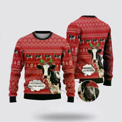 Farmers Sweater, Funny Dairy Cattle Ugly Christmas Sweater, Christmas Crewneck Sweater, Winter Farm Fashion