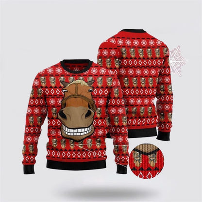 Farmers Sweater, Funny Horse Face Ugly Christmas Sweater, Christmas Crewneck Sweater, Winter Farm Fashion