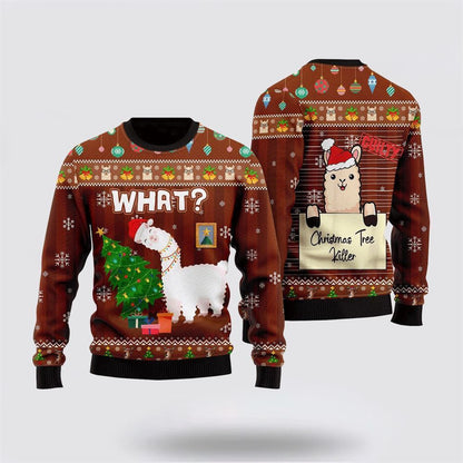 Farmers Sweater, Funny Llama Destroys Christmas Tree Ugly Christmas Sweater, Christmas Crewneck Sweater, Winter Farm Fashion