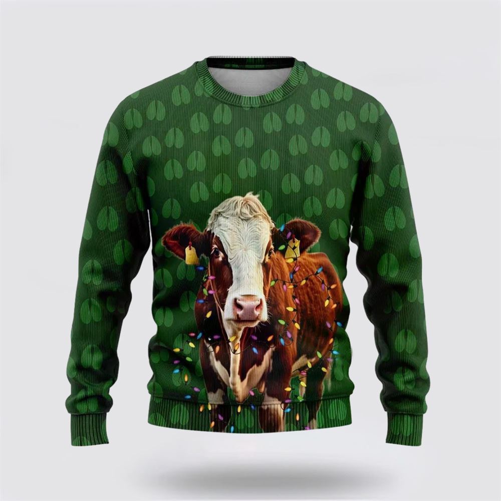 Farmers Sweater, Hereford Cow Christmass Ugly Christmas Sweater, Christmas Crewneck Sweater, Winter Farm Fashion
