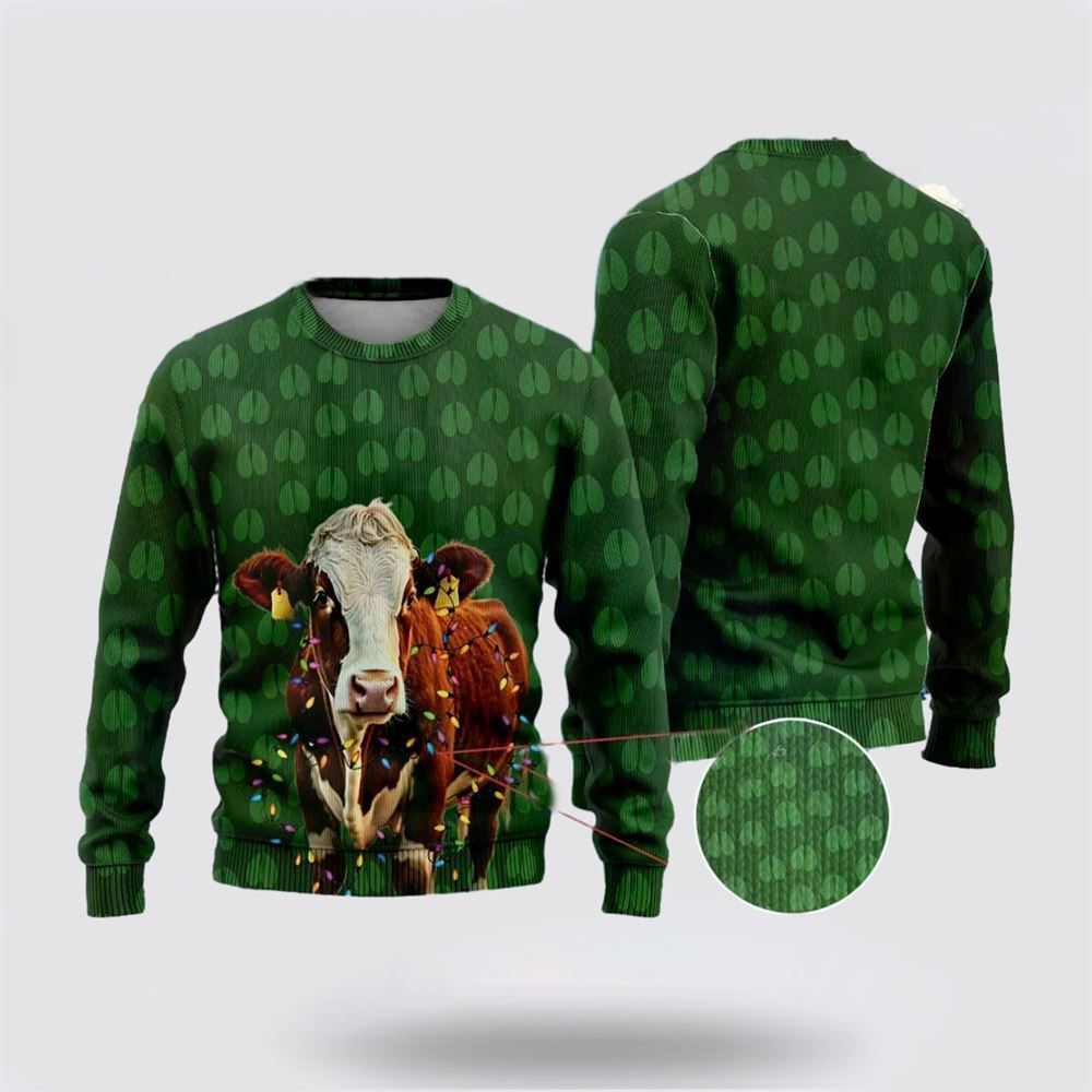 Farmers Sweater, Hereford Cow Christmass Ugly Christmas Sweater, Christmas Crewneck Sweater, Winter Farm Fashion