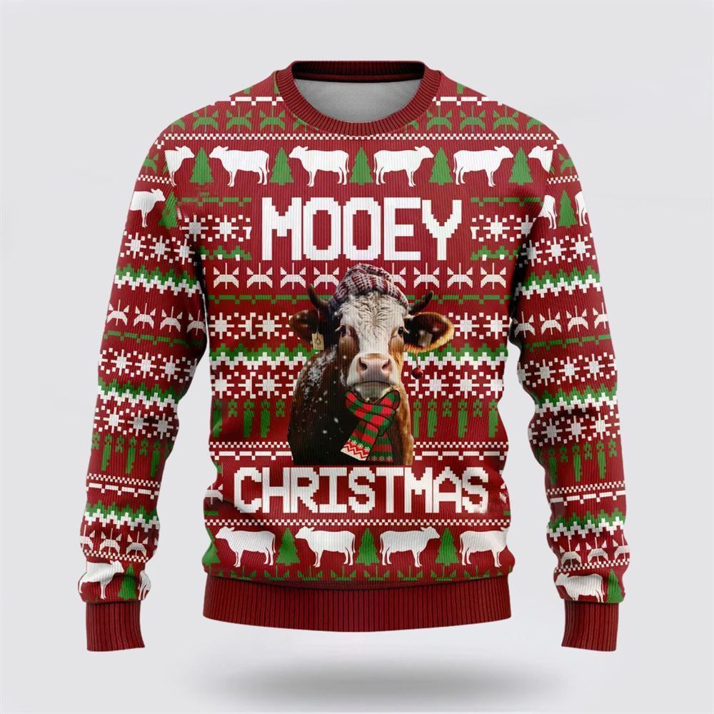 Farmers Sweater, Hereford Cow Mooey Christmass Ugly Christmas Sweater, Christmas Crewneck Sweater, Winter Farm Fashion