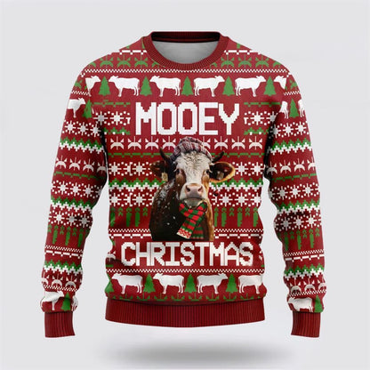 Farmers Sweater, Hereford Cow Mooey Christmass Ugly Christmas Sweater, Christmas Crewneck Sweater, Winter Farm Fashion