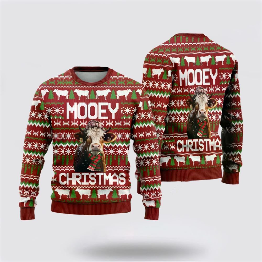 Farmers Sweater, Hereford Cow Mooey Christmass Ugly Christmas Sweater, Christmas Crewneck Sweater, Winter Farm Fashion