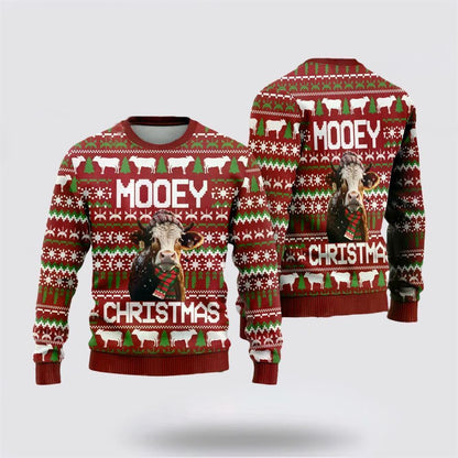Farmers Sweater, Hereford Cow Mooey Christmass Ugly Christmas Sweater, Christmas Crewneck Sweater, Winter Farm Fashion