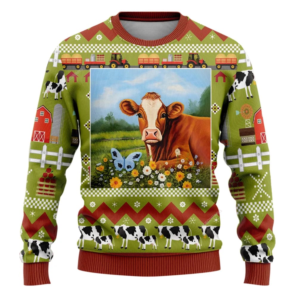 Farmers Sweater, Hereford Cows Christmass Ugly Christmas Sweater, Christmas Crewneck Sweater, Winter Farm Fashion