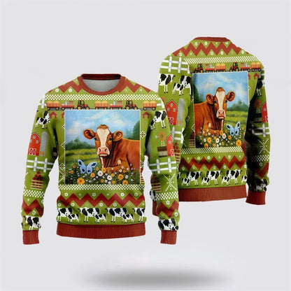 Farmers Sweater, Hereford Cows Christmass Ugly Christmas Sweater, Christmas Crewneck Sweater, Winter Farm Fashion