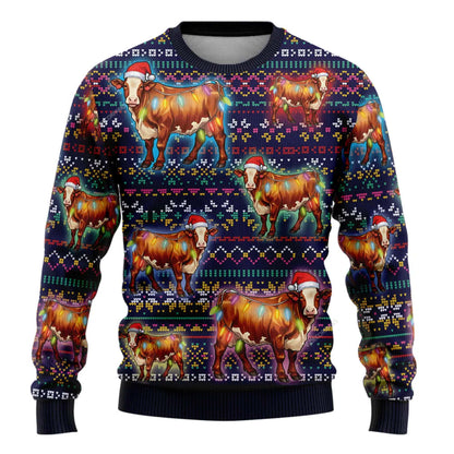 Farmers Sweater, Hereford Cows Ugly Christmas Sweater, Christmas Crewneck Sweater, Winter Farm Fashion