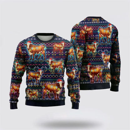 Farmers Sweater, Hereford Cows Ugly Christmas Sweater, Christmas Crewneck Sweater, Winter Farm Fashion
