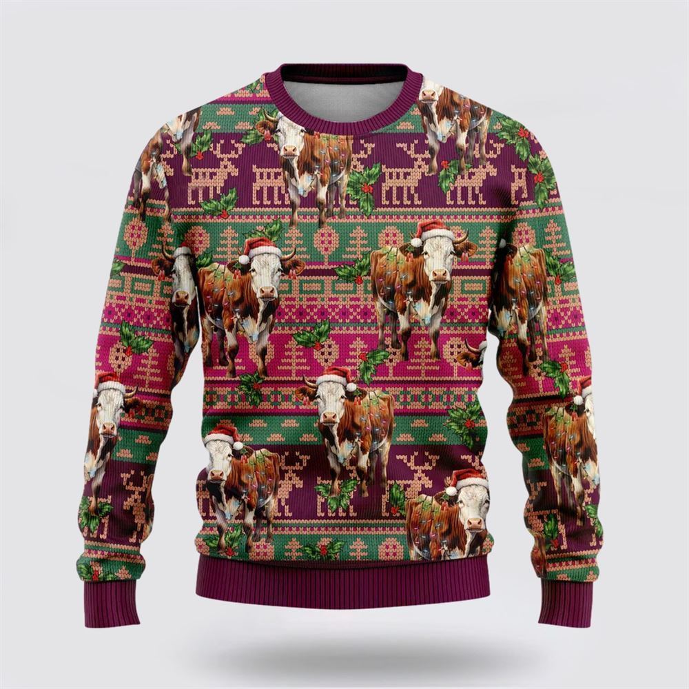 Farmers Sweater, Hereford Cowss Ugly Christmas Sweater, Christmas Crewneck Sweater, Winter Farm Fashion