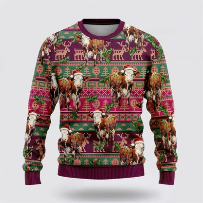 Farmers Sweater, Hereford Cowss Ugly Christmas Sweater, Christmas Crewneck Sweater, Winter Farm Fashion