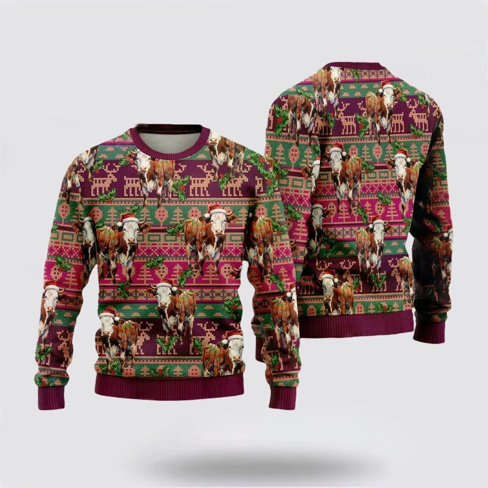 Farmers Sweater, Hereford Cowss Ugly Christmas Sweater, Christmas Crewneck Sweater, Winter Farm Fashion