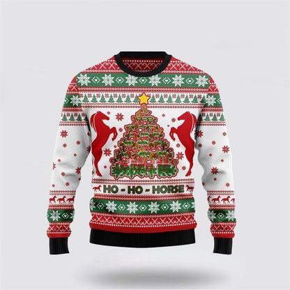 Farmers Sweater, Ho Ho Horse Christmas Tree Ugly Christmas Sweater, Christmas Crewneck Sweater, Winter Farm Fashion