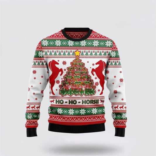 Farmers Sweater, Ho Ho Horse Christmas Tree Ugly Christmas Sweater, Christmas Crewneck Sweater, Winter Farm Fashion
