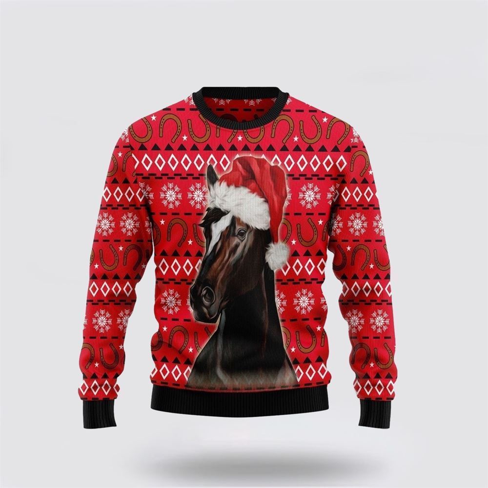 Farmers Sweater, Horse And Horseshoe Pattern Ugly Christmas Sweater, Christmas Crewneck Sweater, Winter Farm Fashion