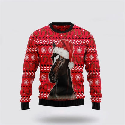 Farmers Sweater, Horse And Horseshoe Pattern Ugly Christmas Sweater, Christmas Crewneck Sweater, Winter Farm Fashion