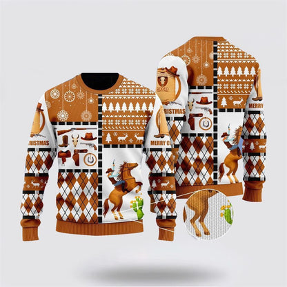 Farmers Sweater, Horse Cowboy Merry Christmas Ugly Christmas Sweater, Christmas Crewneck Sweater, Winter Farm Fashion