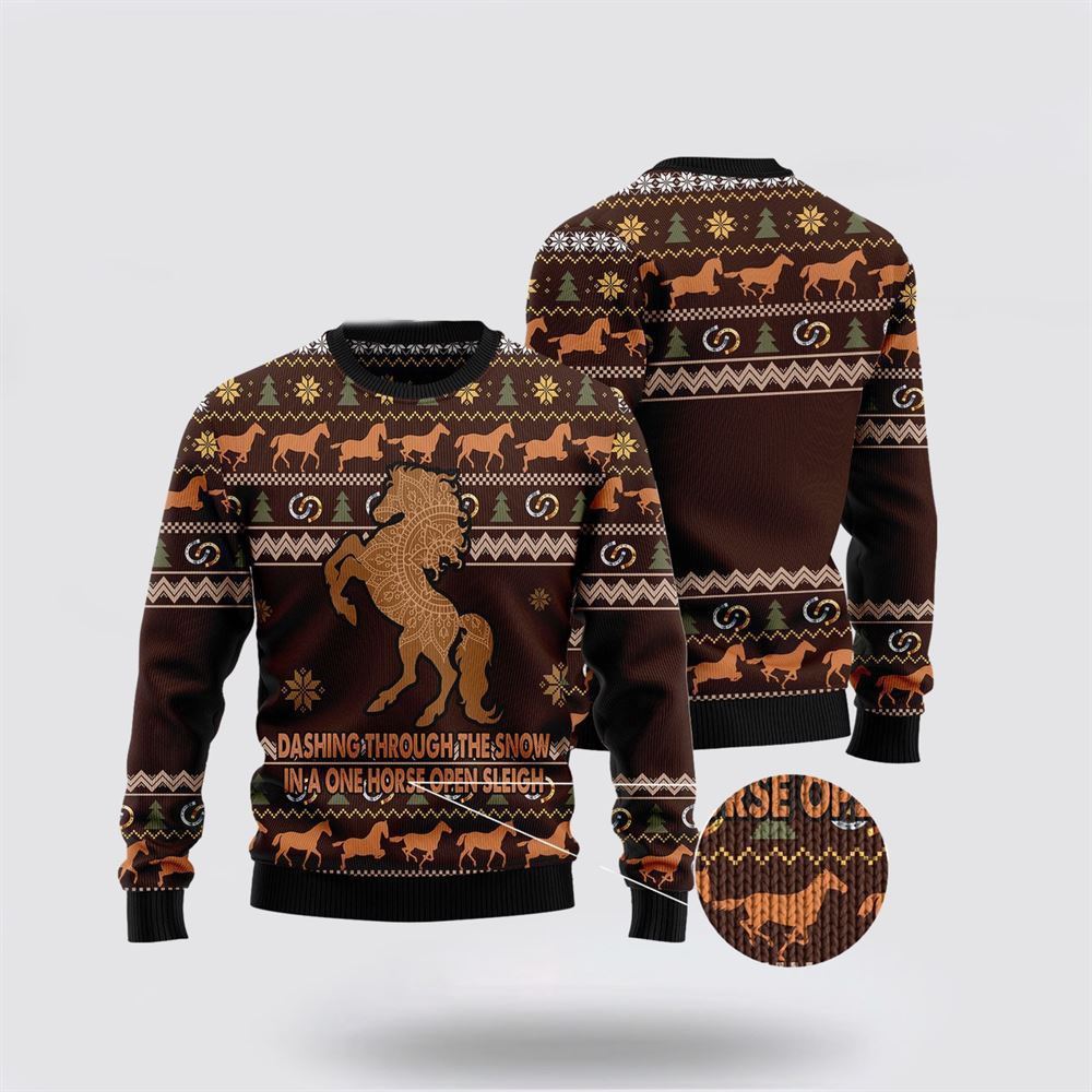 Farmers Sweater, Horse Dashing Through The Snow Ugly Christmas Sweater, Christmas Crewneck Sweater, Winter Farm Fashion