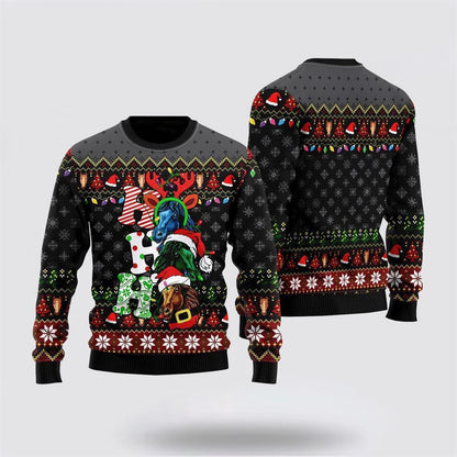 Farmers Sweater, Horse Hohoho Ugly Christmas Sweater, Christmas Crewneck Sweater, Winter Farm Fashion