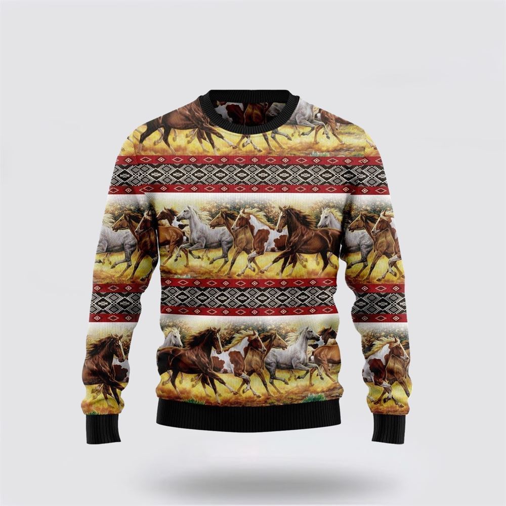 Farmers Sweater, Horse Native American Ugly Christmas Sweater, Christmas Crewneck Sweater, Winter Farm Fashion