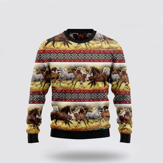Farmers Sweater, Horse Native American Ugly Christmas Sweater, Christmas Crewneck Sweater, Winter Farm Fashion