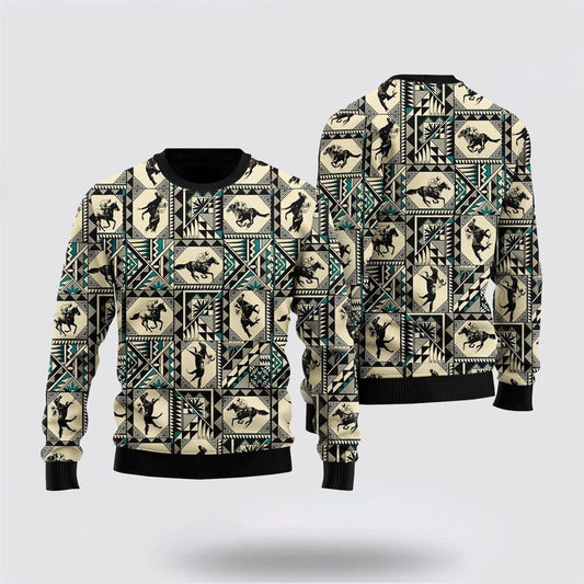 Farmers Sweater, Horse Racing Native Ugly Christmas Sweater, Christmas Crewneck Sweater, Winter Farm Fashion