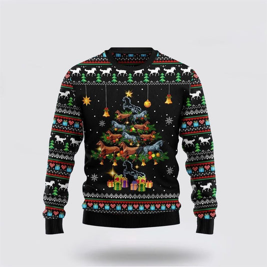 Farmers Sweater, Horse Tree Ugly Christmas Sweater, Christmas Crewneck Sweater, Winter Farm Fashion