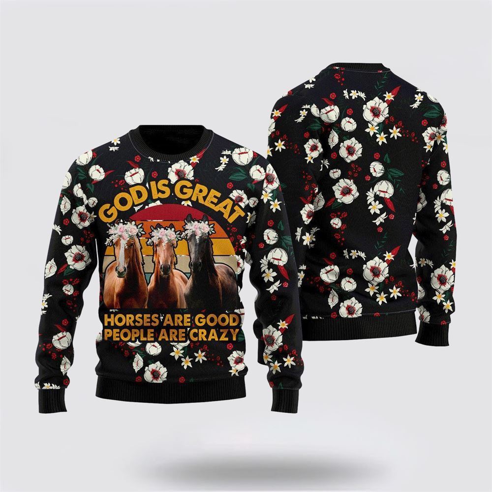 Farmers Sweater, Horses Are Good Ugly Christmas Sweater, Christmas Crewneck Sweater, Winter Farm Fashion