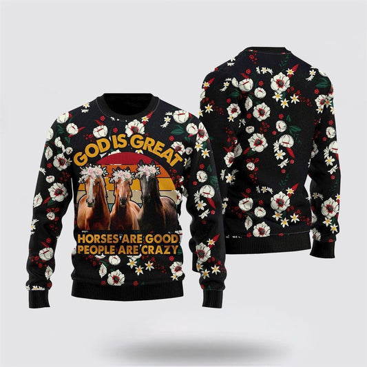 Farmers Sweater, Horses Are Good Ugly Christmas Sweater, Christmas Crewneck Sweater, Winter Farm Fashion