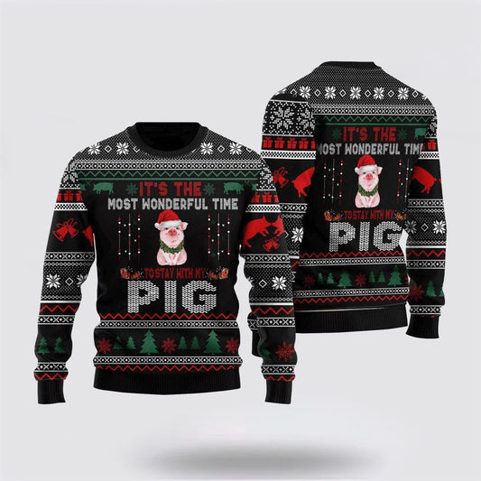Farmers Sweater, It's Time To Stay With My Pig Ugly Christmas Sweater, Christmas Crewneck Sweater, Winter Farm Fashion
