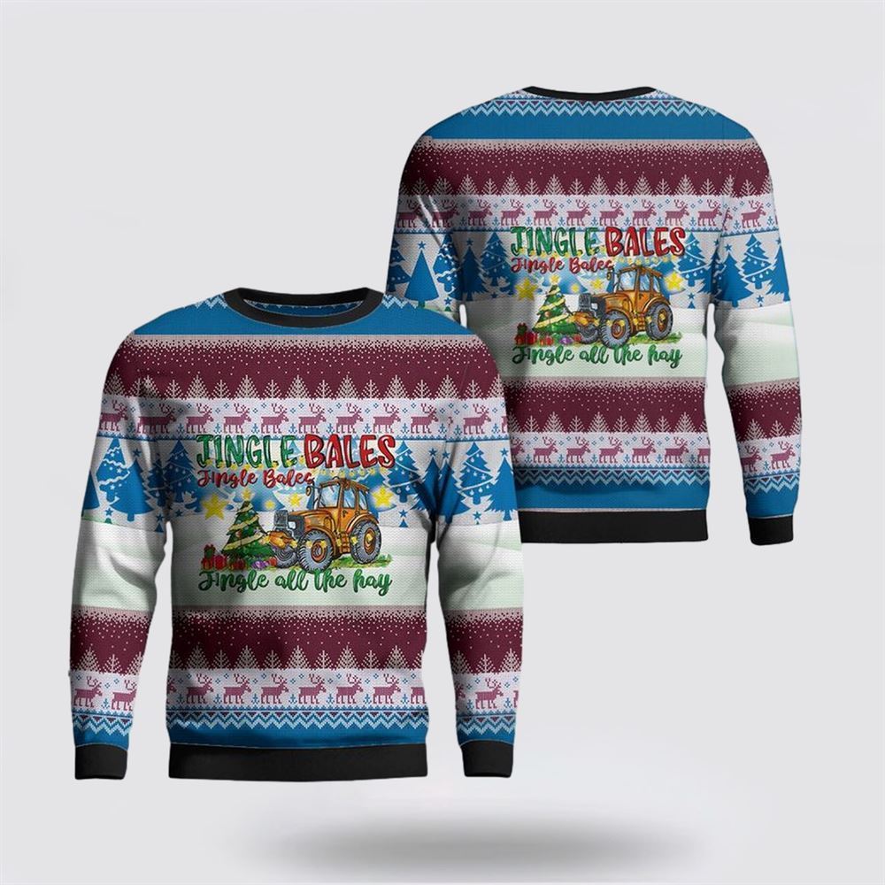 Farmers Sweater, Jingle Bales Jingle Bales Jingle All The Hay Ugly Christmas Sweater, Christmas Crewneck Sweater, Winter Farm Fashion