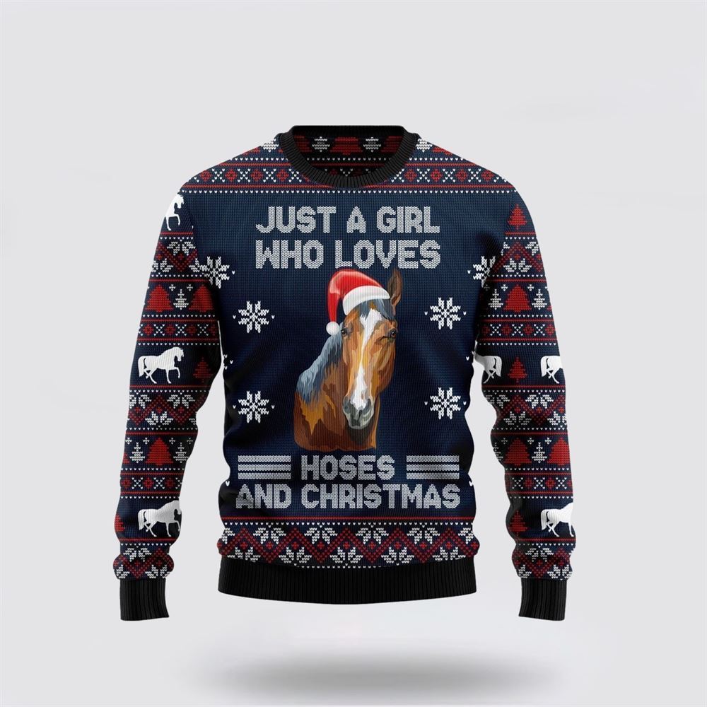 Farmers Sweater, Just A Girl Who Loves Horse Ugly Christmas Sweater, Christmas Crewneck Sweater, Winter Farm Fashion