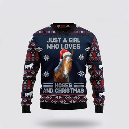 Farmers Sweater, Just A Girl Who Loves Horse Ugly Christmas Sweater, Christmas Crewneck Sweater, Winter Farm Fashion