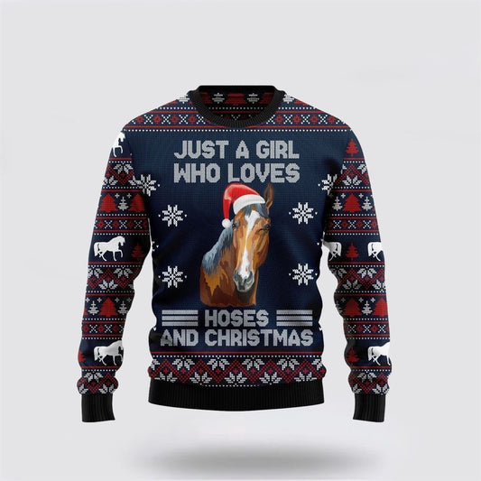Farmers Sweater, Just A Girl Who Loves Horse Ugly Christmas Sweater, Christmas Crewneck Sweater, Winter Farm Fashion